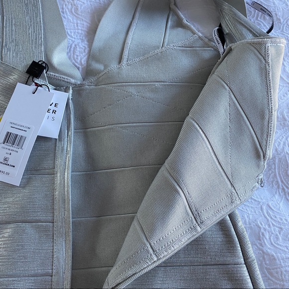 🌸 Herve Leger Metallic Deep V Neck Bandage Dress - Picture 15 of 15